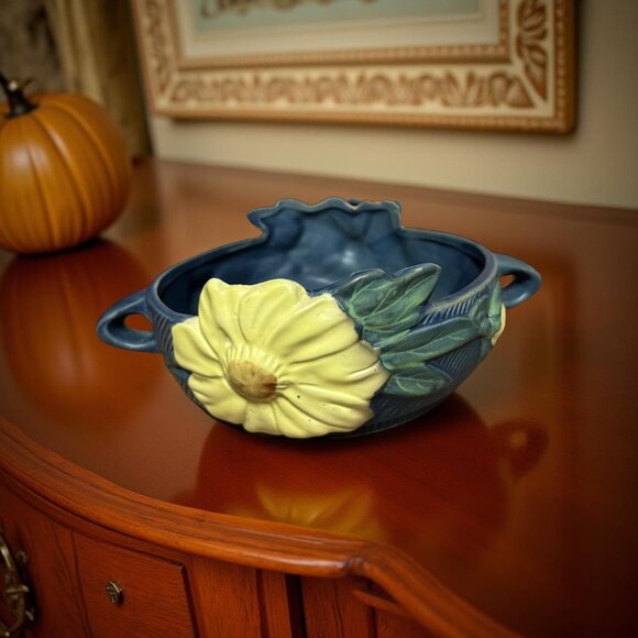 Vintage Roseville Pottery "Dahlrose" Console Bowl – Style 428-6 Circa 1928 - Picture 10 of 11